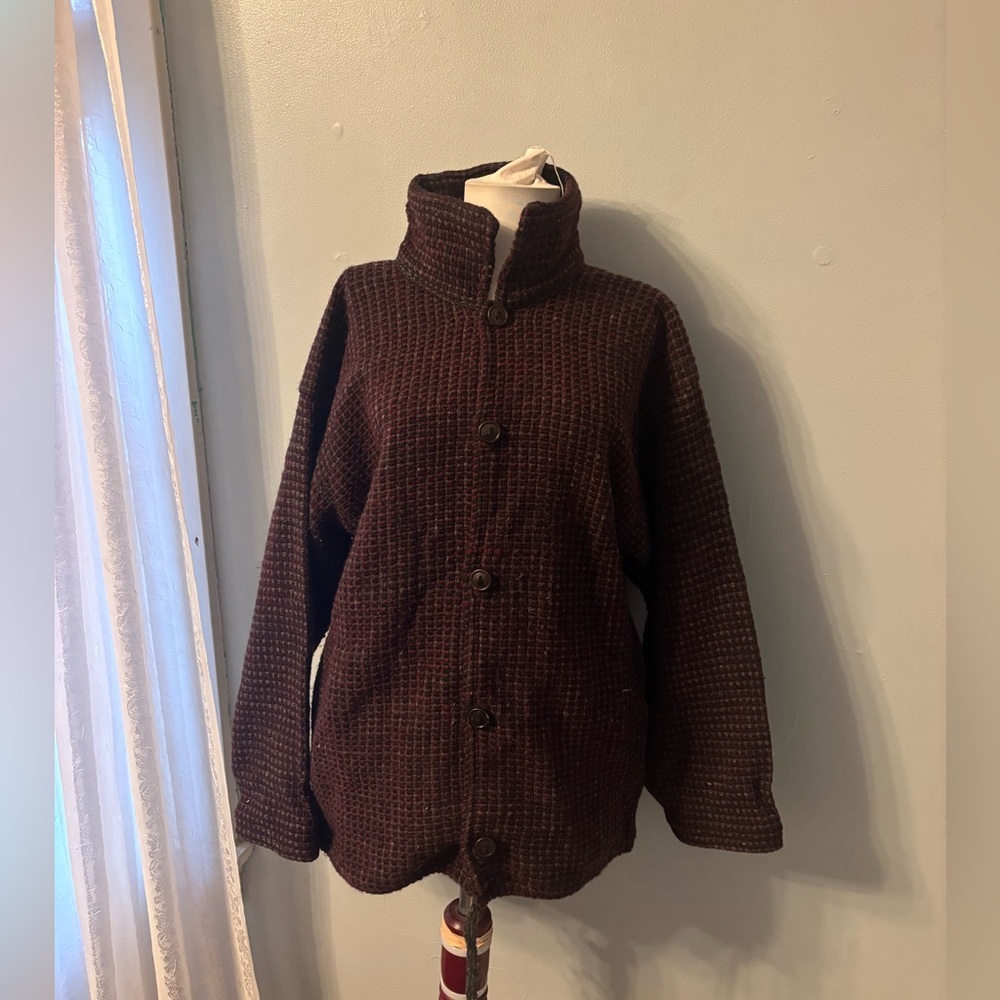 VTG Handmade in Ecuador mens women's wool tweed coat jacket S